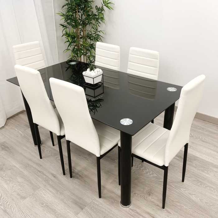 Pack de Mesa comedor + 6 Sillas Tapizadas en Polipiel| Salón Pack de Mesa comedor + 6 Sillas Tapizadas en Polipiel| Salón