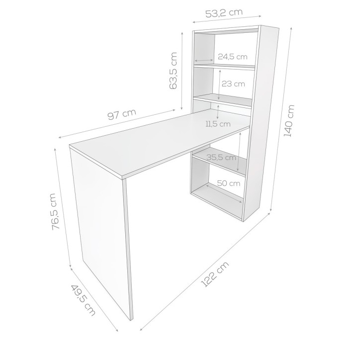 Taula Escriptori amb Prestatgeria Fàcil Muntatge - Barcelona Confort Taula Escriptori amb Prestatgeria Fàcil Muntatge - Barcelona Confort